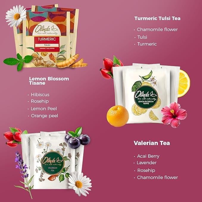 Olinda Healing Flowers & Roots Gift Box Natural Caffeine Free Tea Organic Herbal Tea Bags Healthy