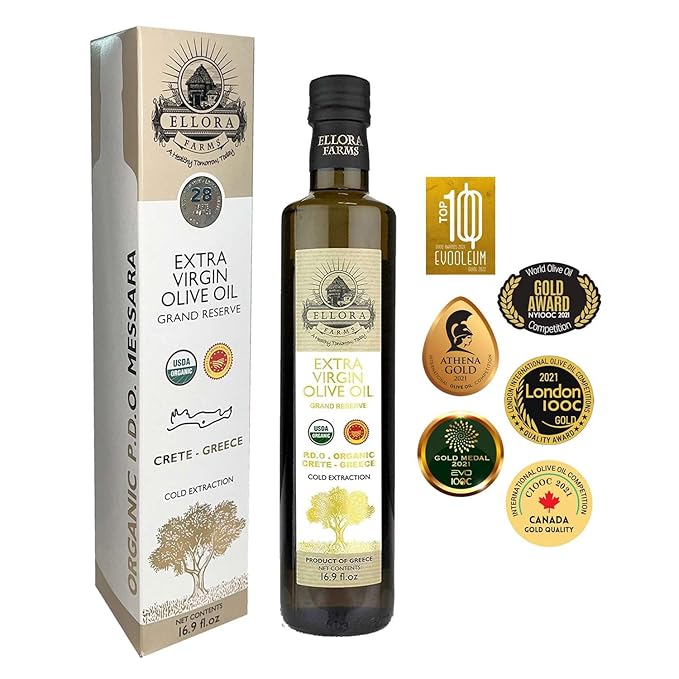 Ellora Farms, Organic Greek Extra Virgin Olive Oil, Single Estate PDO Messara, High Polyphenol