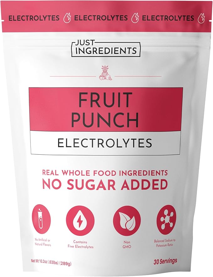 Fruit Punch Electrolytes ??30?‘Serving Hydration Drink Mix with Coconut Water, Sea Salt, and Trace