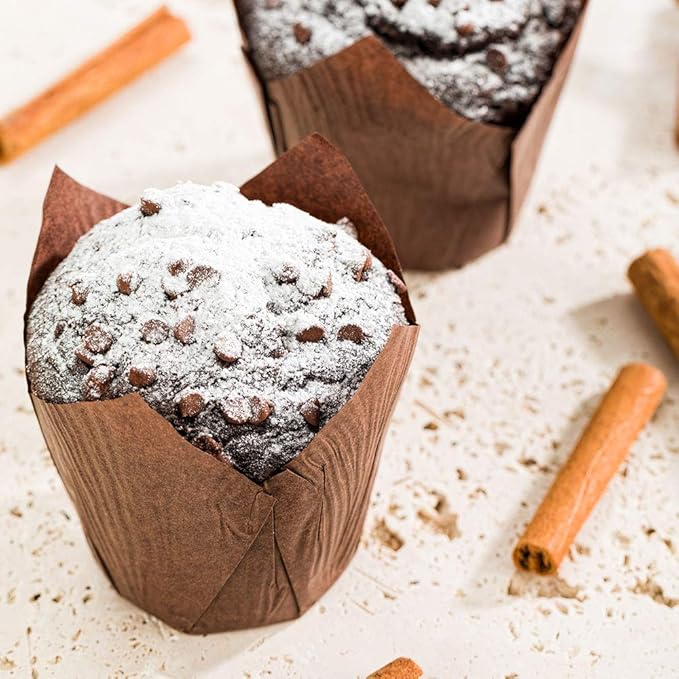 Restaurantware Panificio Premium 4 oz Brown Paper Tulip Baking Cup: Paper Baking Cups Perfect for