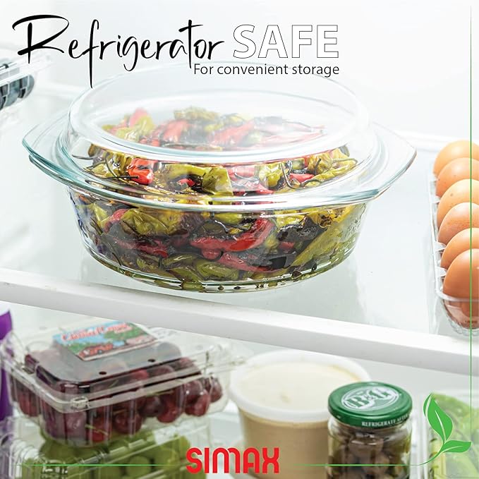 Simax Casserole Dish with Lid, 2.5 Quart Round Glass Casserole Dishes for Oven with Lid and