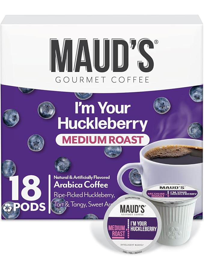 Maud's Huckleberry Flavored Coffee Pods, 18 ct, Medium Roast Flavored Coffee in Recyclable Single