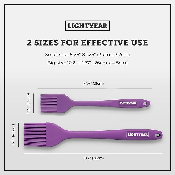 Lightyear Silicone Basting Pastry Brush Set (2 Pcs) ❘ 450°F Heat Resistant Oil Brush for Your