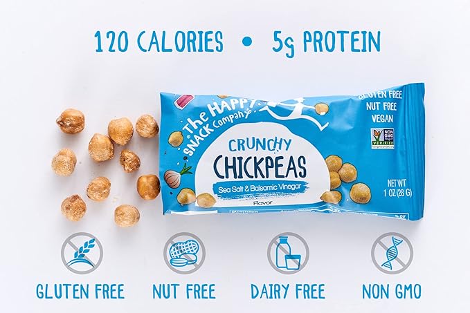 The Happy Snack Company Crunchy Chickpeas Variety Pack 24 x 1 oz ( Sea Salt & Balsamic Vinegar
