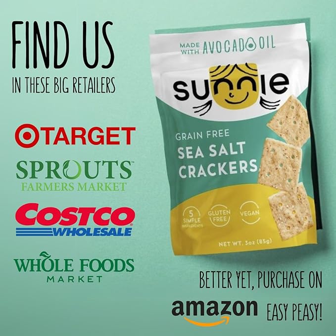 Sunnie Gluten Free Crackers - Healthy Grain Free Sea Salt Crackers, Snacks for Kids & Adults, Made