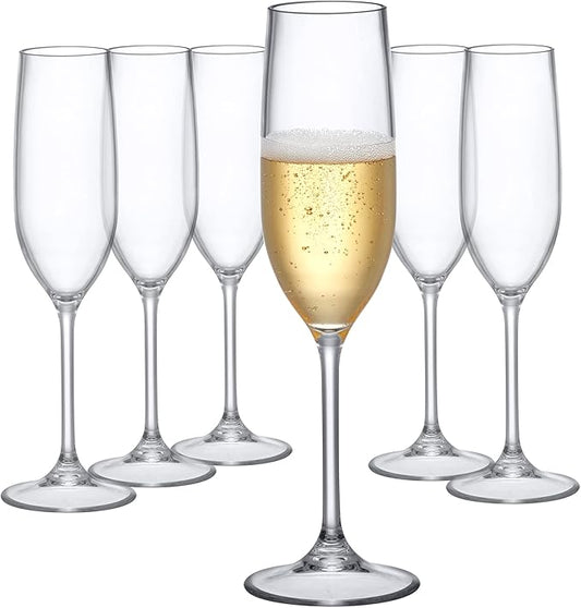 Amazing Abby - Crystal - 8-Ounce Unbreakable Tritan Champagne Flutes (Set of 6), Plastic Wine