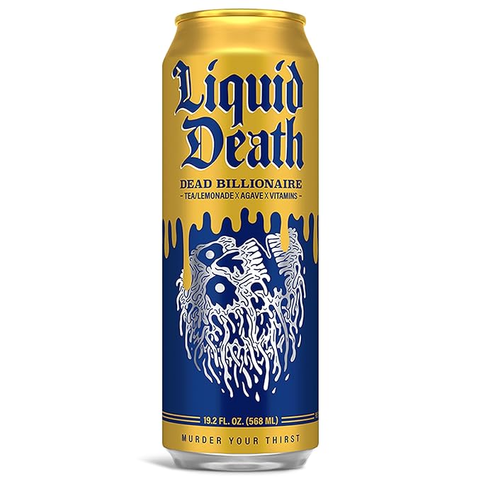 Liquid Death, Dead Billionaire Iced Tea, 8-Pack (19.2oz Cans), Half Lemonade Half Black Tea, Low