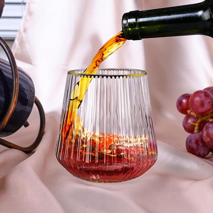 40 Pack Plastic Ribbed Wine Glasses, 14Oz Origami Disposable Wine Glasses Unbreakable Clear Plastic