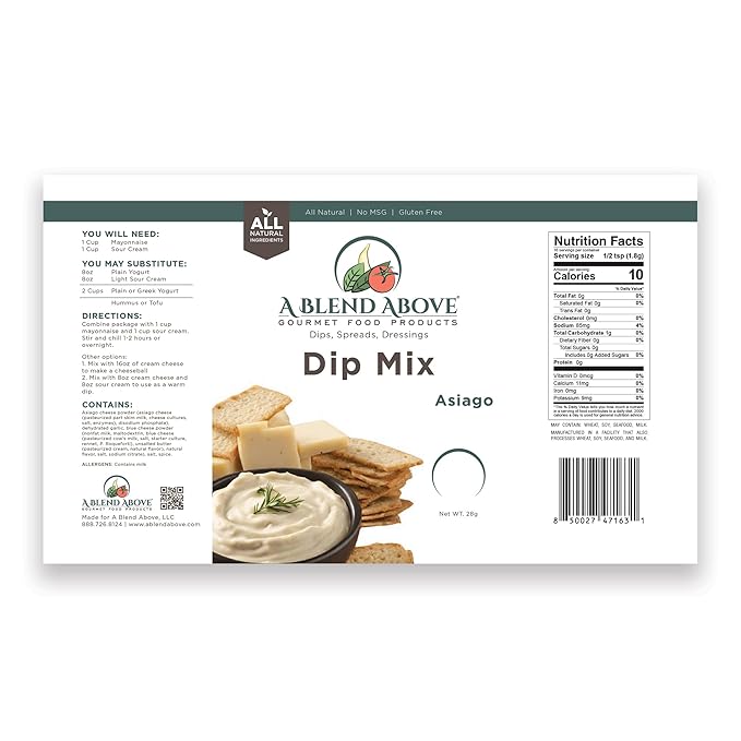 A Blend Above Asiago Dip Mix Seasoning Pack- (3 Pack), Gluten-Free, No MSG, All Natural, Vegan, No