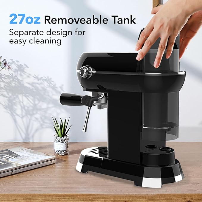 HBN 20Bar Compact Espresso Machine with Milk Frother, 27oz Removable Water Tank for Small Spaces
