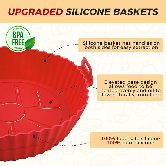 Buauty 3 Pack Air Fryer Silicone Liners 8inch Air Fryer Silicone Pot Reusable Food Grade Silicone