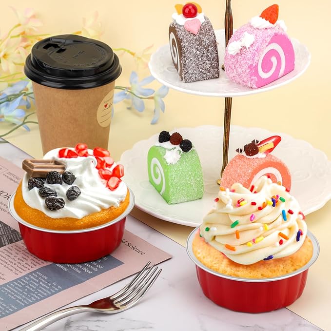 Beasea Disposable Aluminum Foil Cups 100 Pack, 8 oz 235ml 3.9" Bake Ramekin Cup Muffin Cupcake