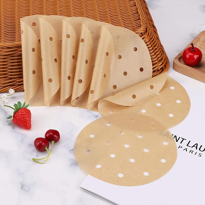 Beasea Air Fryer Round Liners 6 Inch, 200pcs Parchment Paper Unbleached Filter Paper Perforated