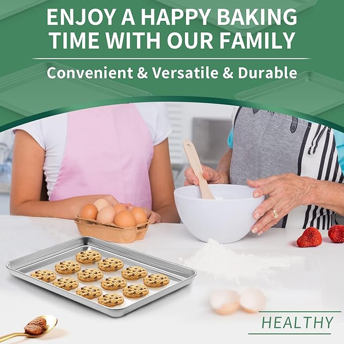Baking Sheets Set of 2, HKJ Chef Cookie Sheets 2 Pieces & Stainless Steel Baking Pans & Toaster