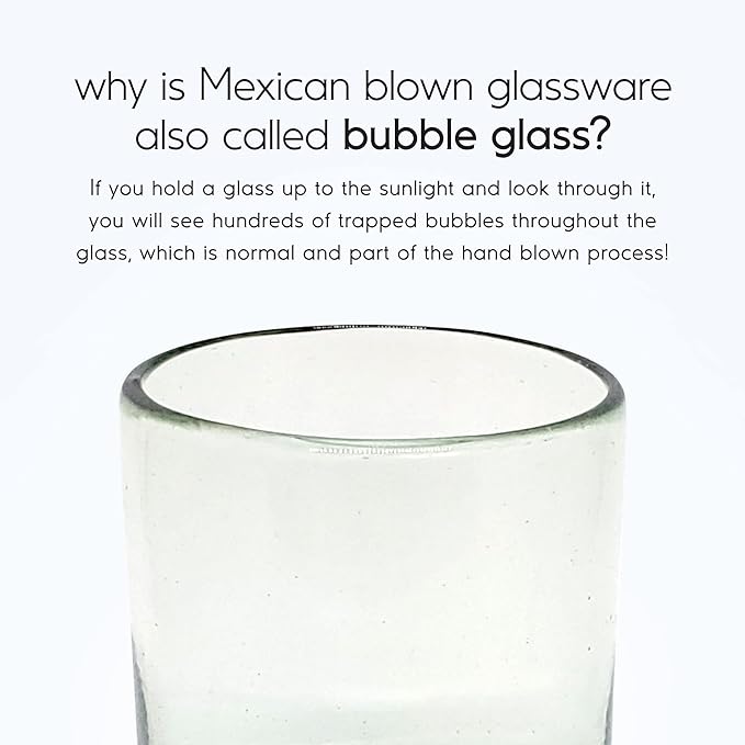 Clear 10 oz Tumblers (set of 6), Hand Blown Mexican Glassware, Recycled Glass Drinking Glasses