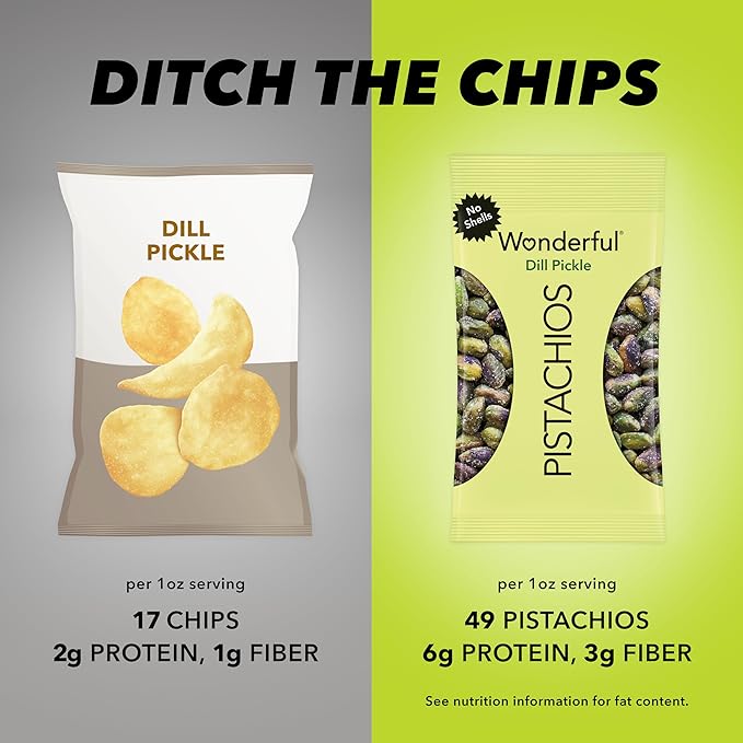 Wonderful Pistachios No Shells, Dill Pickle Flavored Nuts, 2.25 Ounce Bag (Pack of 8), Protein