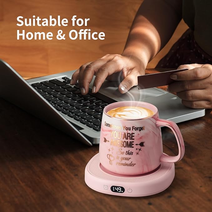 Coffee Mug Warmer & You are Awesome Mug Set, Electric Cup Warmer for Desk Office Home, Beverage