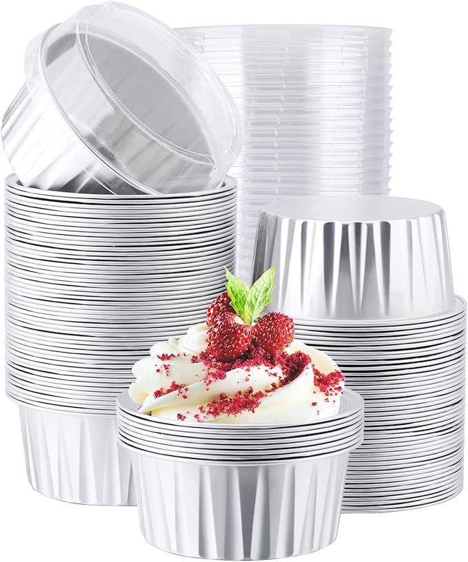 EUSOAR Foil Ramekins with Lids, 5oz 100pcs Aluminum Foil Cupcake Liners, Muffin Liners Cups with