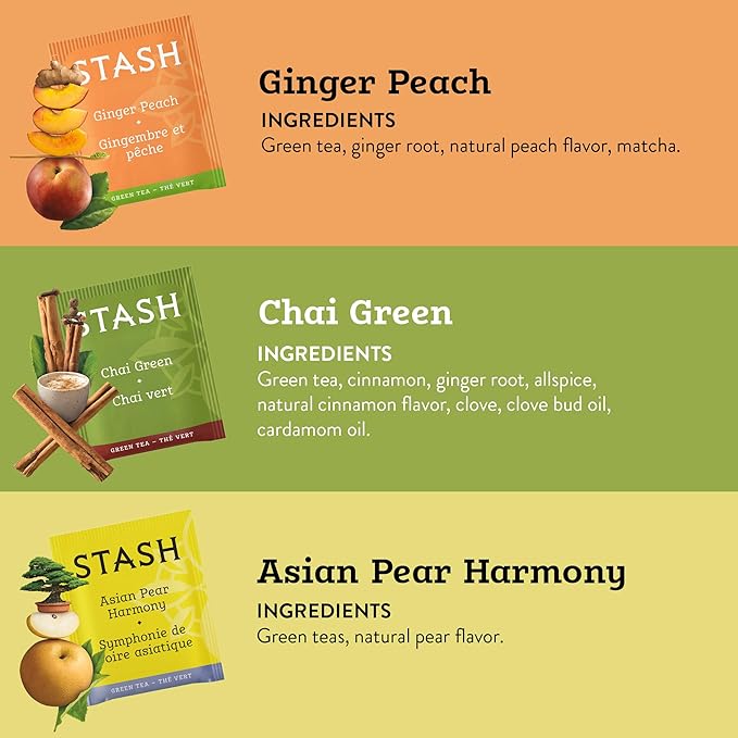 STASH Green Tea Variety Pack – Caffeinated, 6 Boxes of 18-20 Tea Bags Each – Pomegranate Raspberry