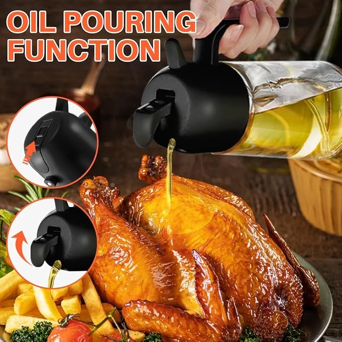 Oil Sprayer for Cooking 2 in 1, 470ml/16oz, Oil Spray & Dispenser Glass Bottle, Food-grade material