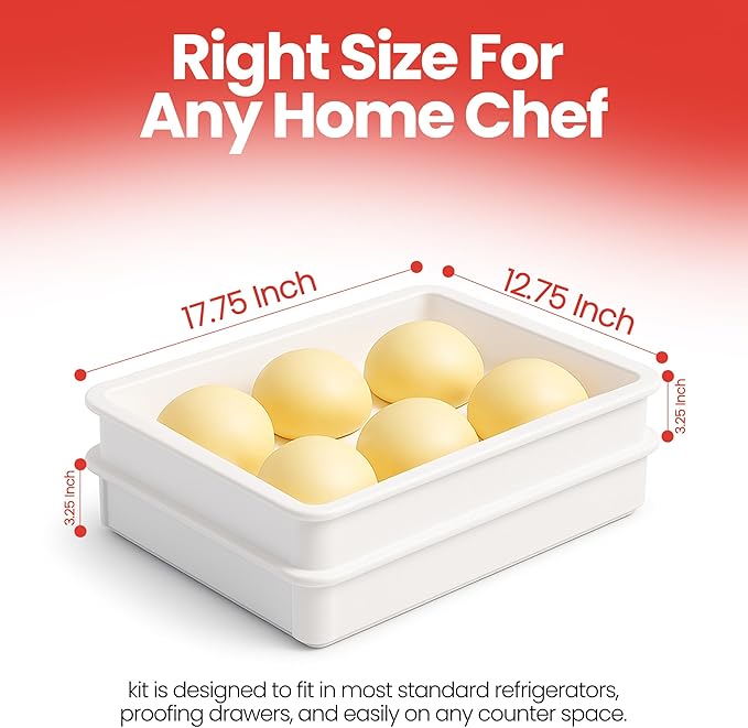 DoughMate® Artisan Kit – 2 Pizza Dough Proofing Trays, 1 Lid, and Dough Scraper – Food Contact