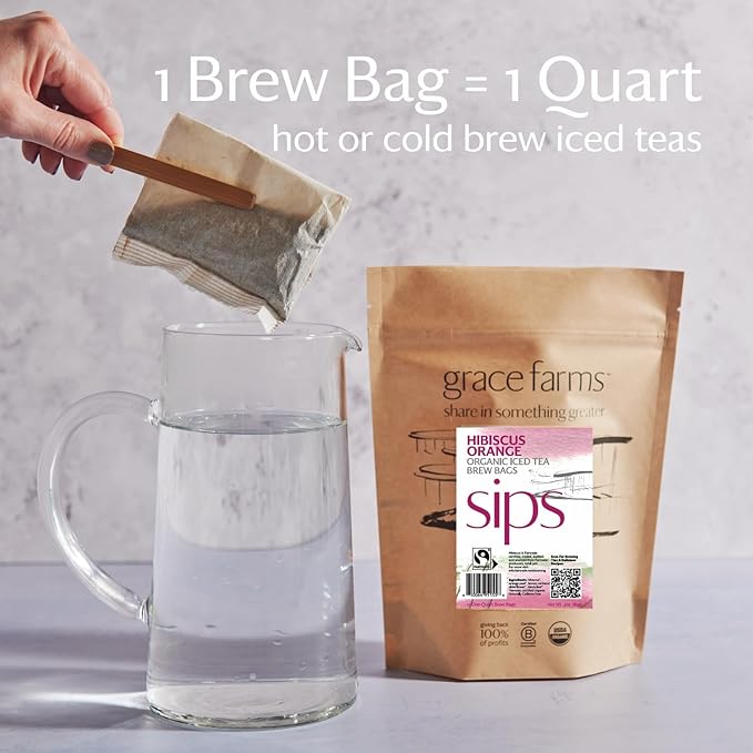 Grace Farms HIBISCUS ORANGE ORGANIC ICED TEA (Twelve 1qt. Brew Bags, 3 Gallons) | Refreshing, Tart