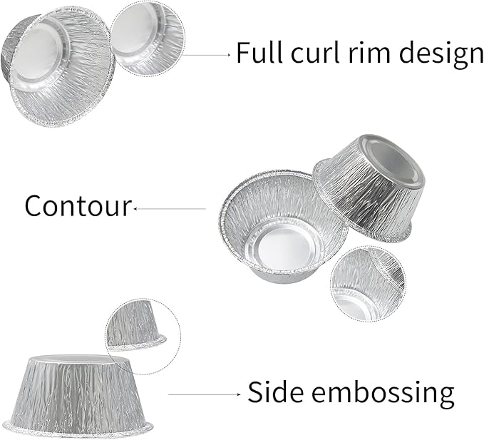 Aluminum Foil Baking Cups, Disposable Ramekin 4 Oz Silver Foil Cupcake liners, 150 Pcs Aluminum