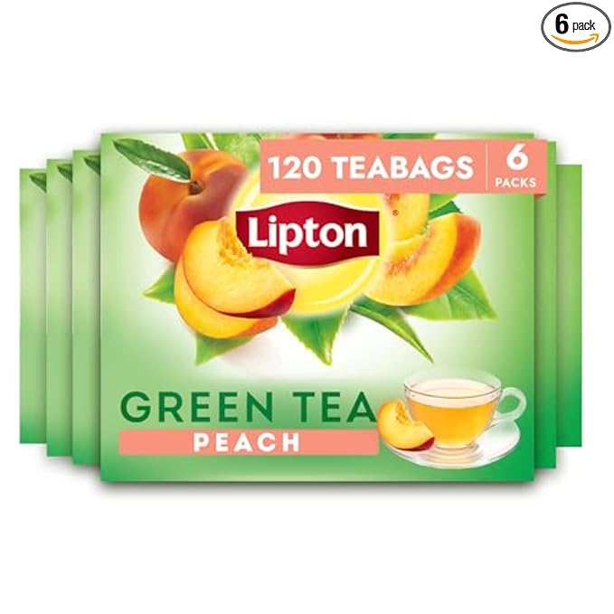 Lipton Peach Green Tea Bags, Flavored, Unsweetened Teabags for Hot Tea or Peach Iced Tea with