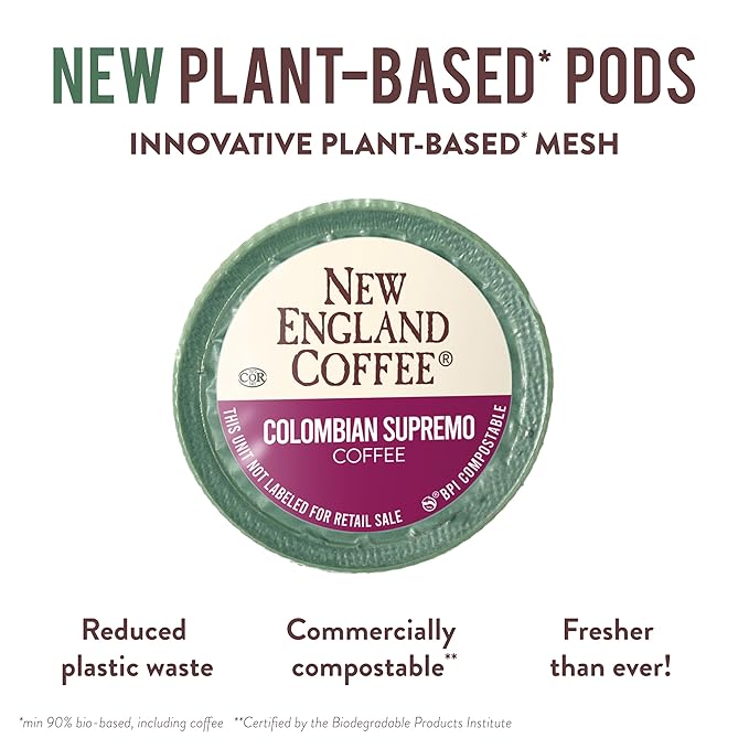 New England Coffee Colombian Supremo Medium Roast Single Serve Pods, 32ct Box (Pack of 1)