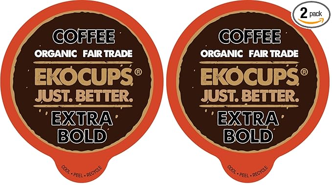 EKOCUPS Artisan Organic Bold Hot or Iced Coffee, Dark roast, in Recyclable Single Serve Cups for