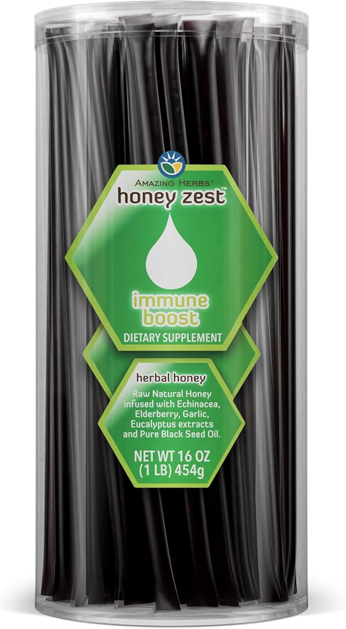 Amazing Herbs Raw Natural Honey - Herbal Honey Infused with Echinacea, Elderberry, Garlic
