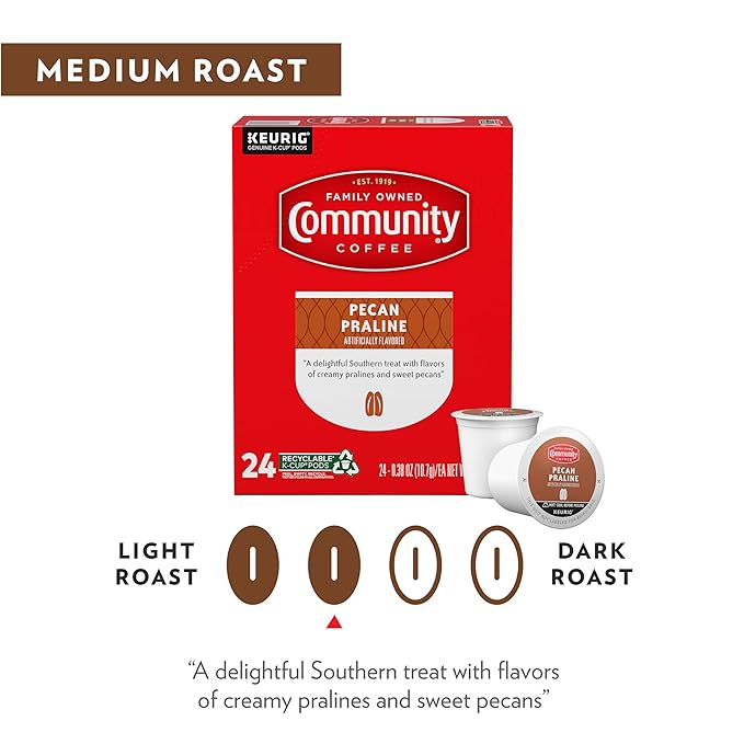 Community Coffee Pecan Praline Flavored 72 Count Coffee Pods, Medium Roast, Compatible with Keurig