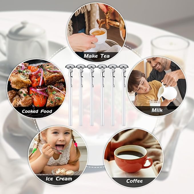 Xuhal 6 Pcs Stainless Steel Kitchen Thermometer with 5 Inch Long Stem 1 Inch Dial Thermometer Milk