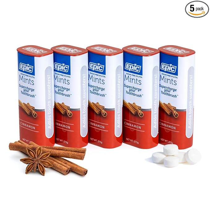Epic 100% Xylitol Mints - Aspartame Free, Sugar Free - Cinnamon Flavored Mints, 55 Pieces (Pack of