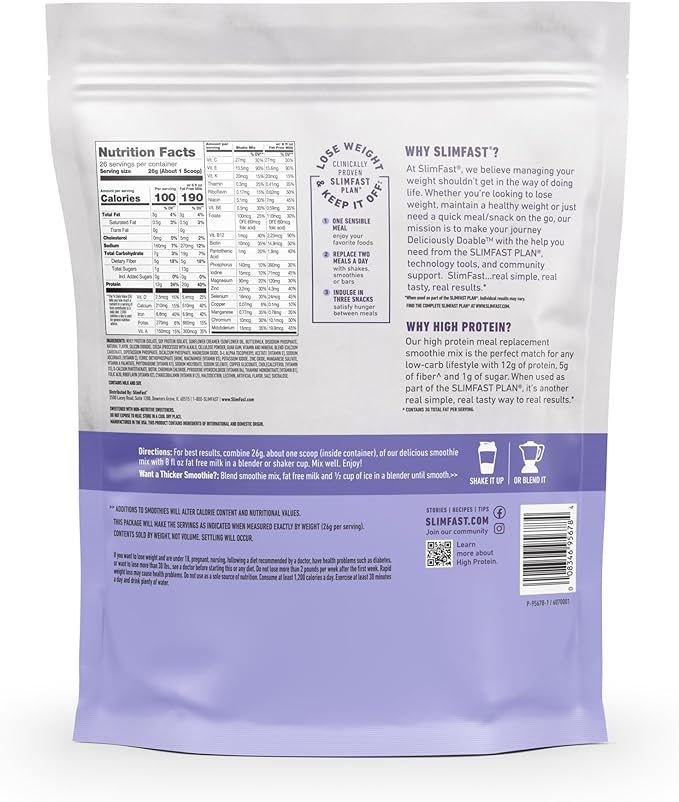 SlimFast High Protein Meal Replacement Powder, Advanced Nutrition Smoothie Mix with Vitamin and