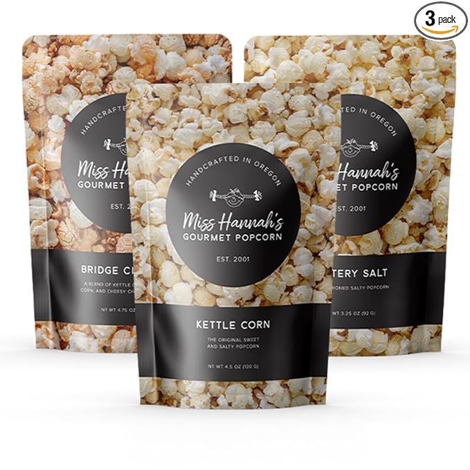 Miss Hannah's Gourmet Popcorn Movie Night Bundle - Bridge City Mix, Buttery Salt & Kettle Corn