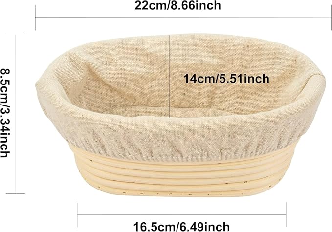 4PACK 8 inch Oval Bread Proofing Basket Banneton Bread Dough Proofing Rising Rattan Basket & Liner
