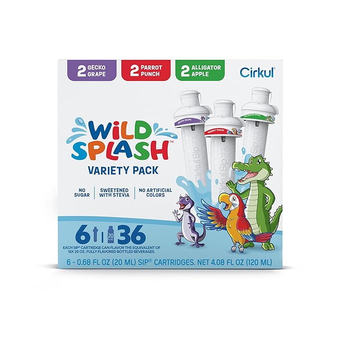 Cirkul Wild Splash Flavor Cartridge Variety Pack with Stevia, 6-Pack (2 Parrot Punch, 2 Alligator