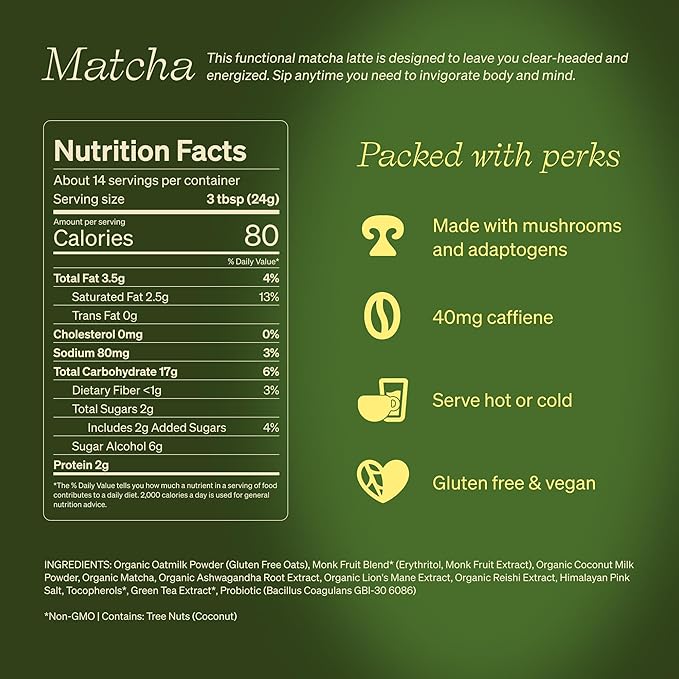 Clevr Blends Organic Matcha Green Tea Latte, Instant Ceremonial Grade, Superfood Powder Blend with