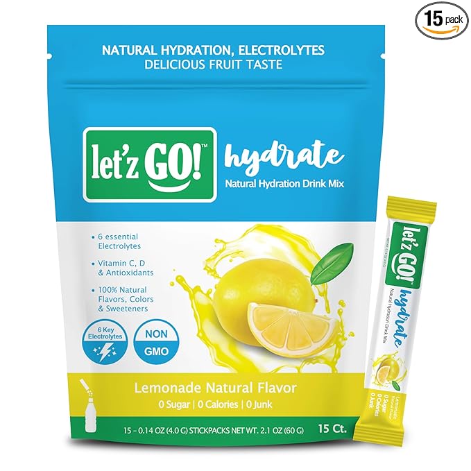 Let'z Go! Hydrate- Natural Hydration + Electrolyte Drink Mix- Hydration + Electrolytes +