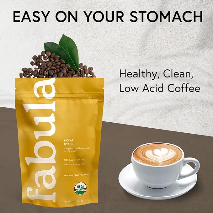 Fabula Coffee Decaf Medium Roast Whole Beans - Organic - Low Acid - Single Origin - Non-GMO - Mold