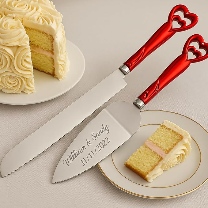 GIFTS INFINITY Personalized Wedding Cake Knife and Server Set Free Engraving - Valentine's