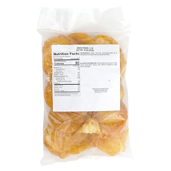Dried Pears, 1 Pound Bag, The Hampton Popcorn & Candy Company