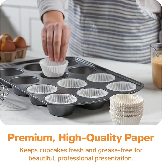 GUSTO White Cupcake Liners [500 Count] - Grease-Proof, Food-Grade Baking Cups - Standard Muffin