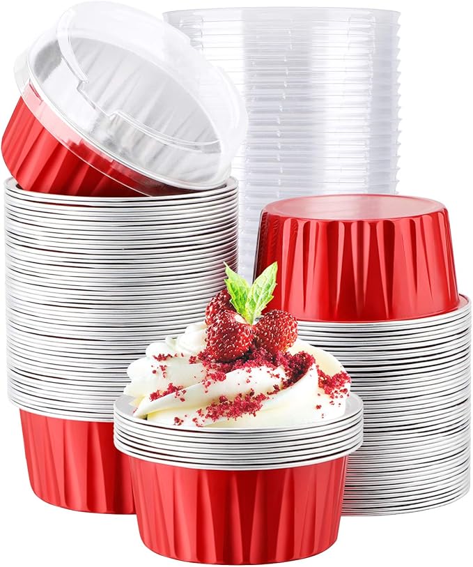 EUSOAR Cupcake Liners Aluminum with Lids, 100Pcs 5oz 125ml Aluminum Foil Muffin Liners Cups