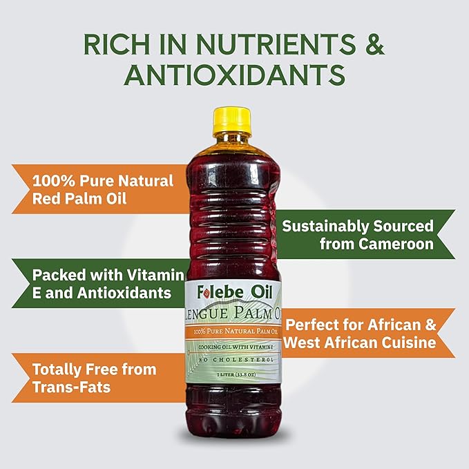 Folebe Oil 1L 100% Pure Natural Red Palm Oil ??Authentic Cameroonian Palm Oil for Cooking