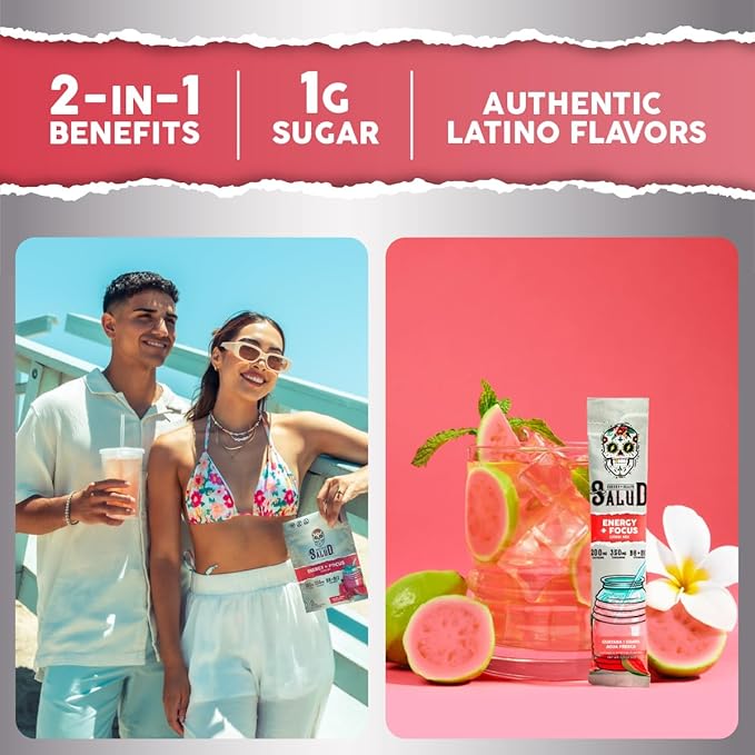 Salud 2-in-1 Energy Drink Powder + Focus, Guava, Organic Caffeine, B6 + B12, Theanine, Clean Energy