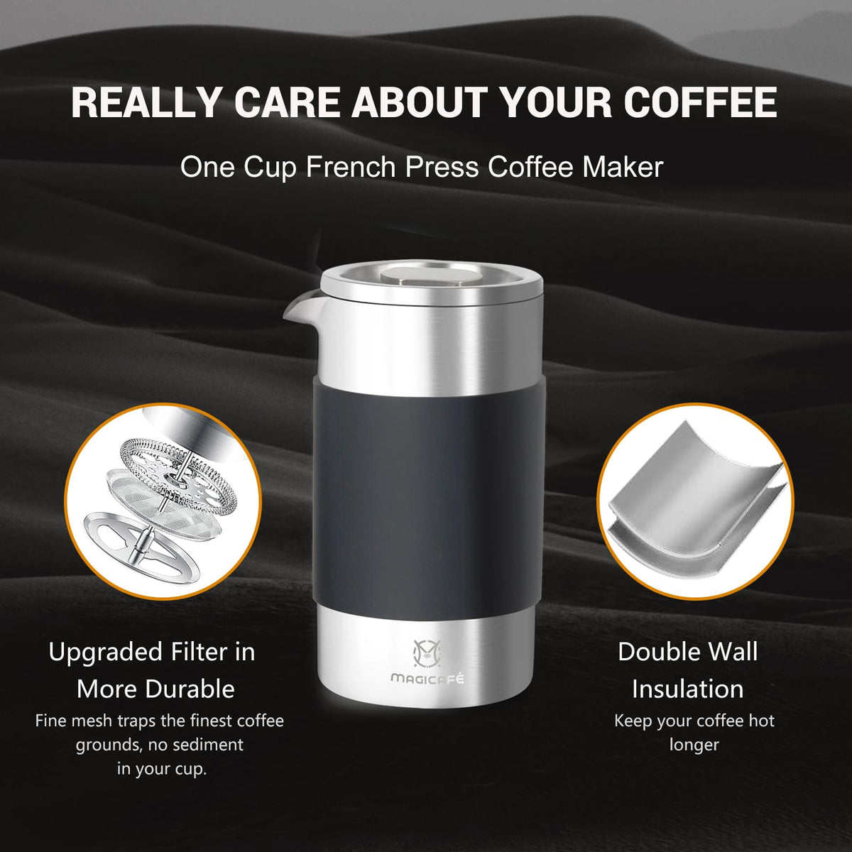 MAGICAFÉ French Press Coffee Maker Set, Portable French Press with Mini Coffee Canister and