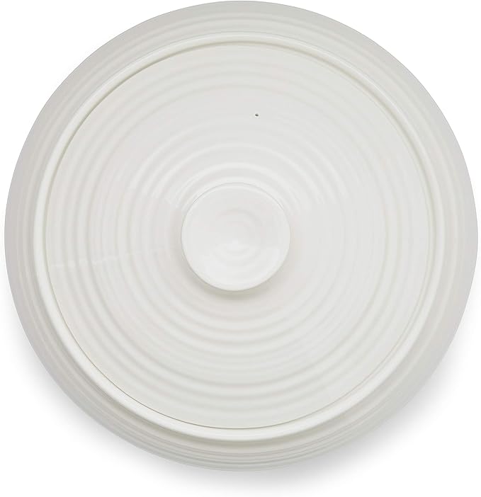 Portmeirion Sophie Conran Low Covered Dish | 3 Qt. White Round Serving Dishware | Made from Fine