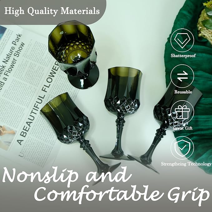 Plastic Wine Glasses，Plastic Goblets Vintage Style Cordial Drinking Glasses for Wedding Reception